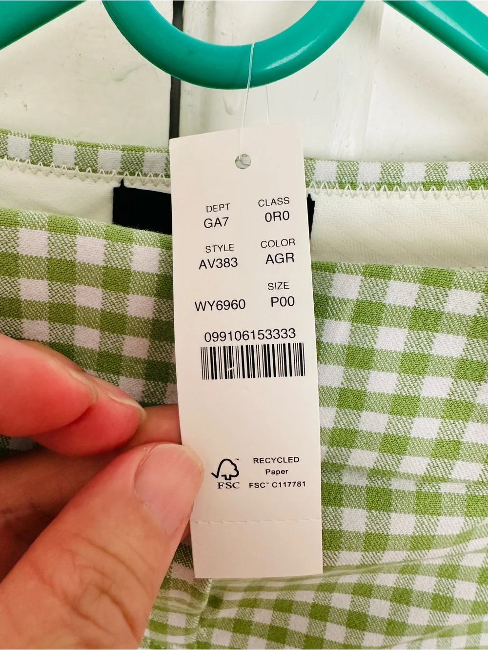 NWT J Crew Size 0 Green Gingham Check Cameron Pants Bi Stretch Cotton Cropped